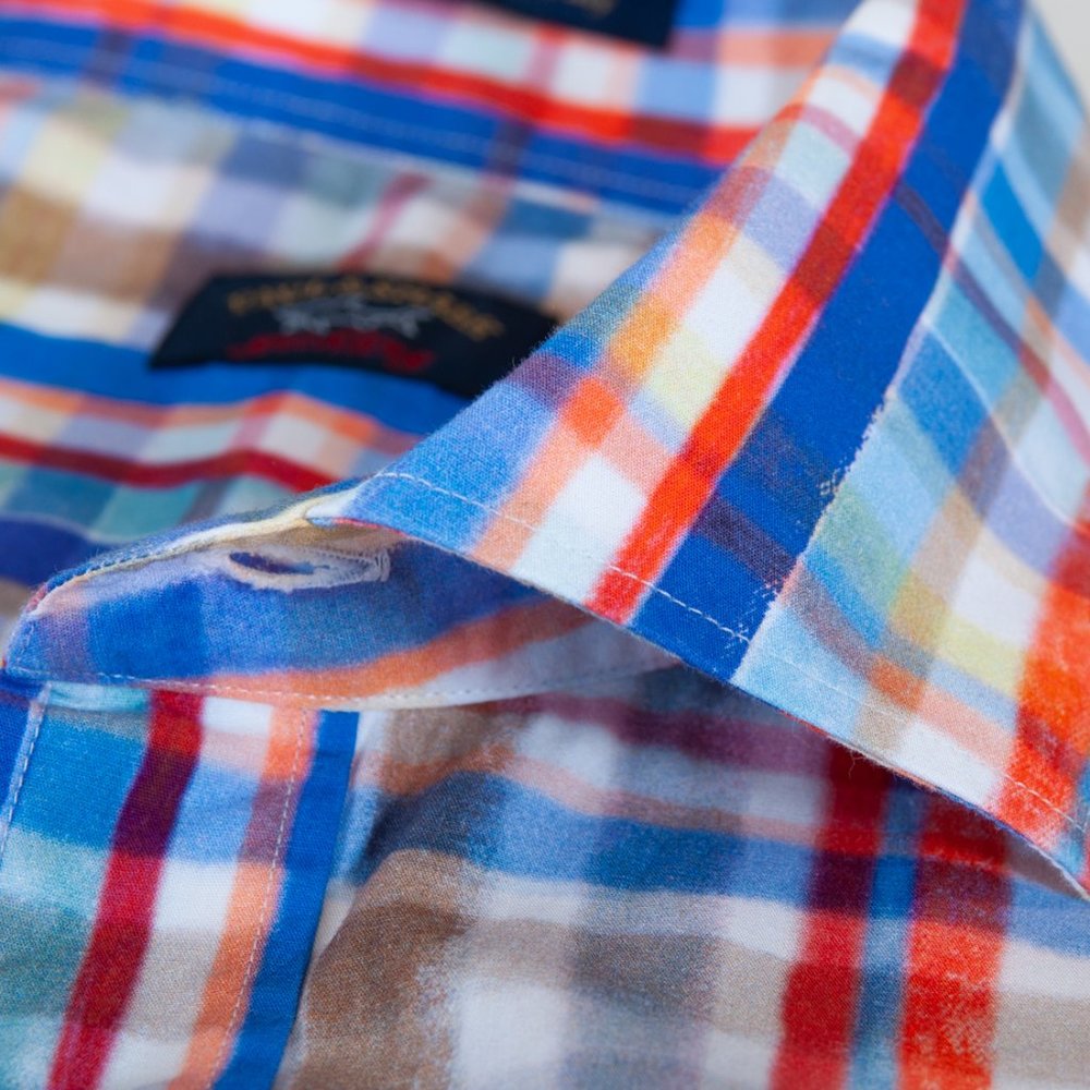 Paul & Shark Multicolor Plaid Dress Shirt - Blue, Red, Orange, Brown